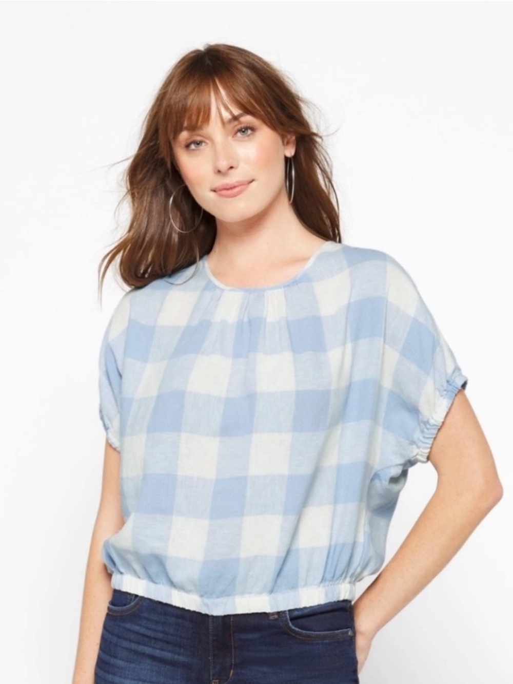 Madewell Light Blue and White Gingham Crop Top